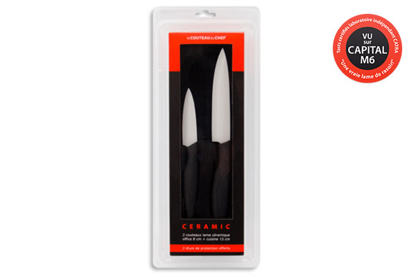 Couteaux du Chef: 8cm paring knife and 13cm kitchen knife – white ceramic blade