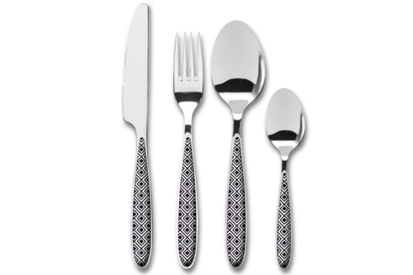 16-piece designer stainless steel flatware set – Geometric motif